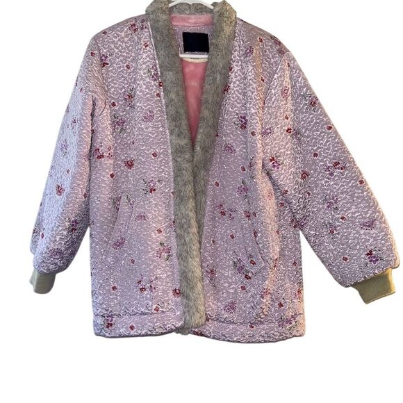 vintage Jackets & Blazers - Women's L Pink Floral Quilted Jacket Vintage Mid-Length Grandma Cottage